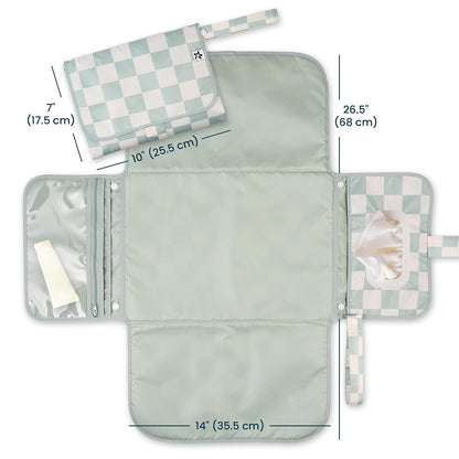 Portable Diaper Changing Pad | Waterproof, Wipeable & Compact Baby Changing Pad for Travel | Smart Wipes Pocket & Organized Storage| Newborn Shower Gift (Raspberry Gingham)