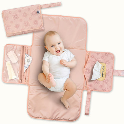 Portable Diaper Changing Pad | Waterproof, Wipeable & Compact Baby Changing Pad for Travel | Smart Wipes Pocket & Organized Storage| Newborn Shower Gift (Raspberry Gingham)