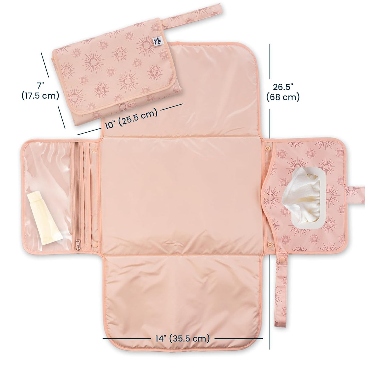 Portable Diaper Changing Pad | Waterproof, Wipeable & Compact Baby Changing Pad for Travel | Smart Wipes Pocket & Organized Storage| Newborn Shower Gift (Raspberry Gingham)