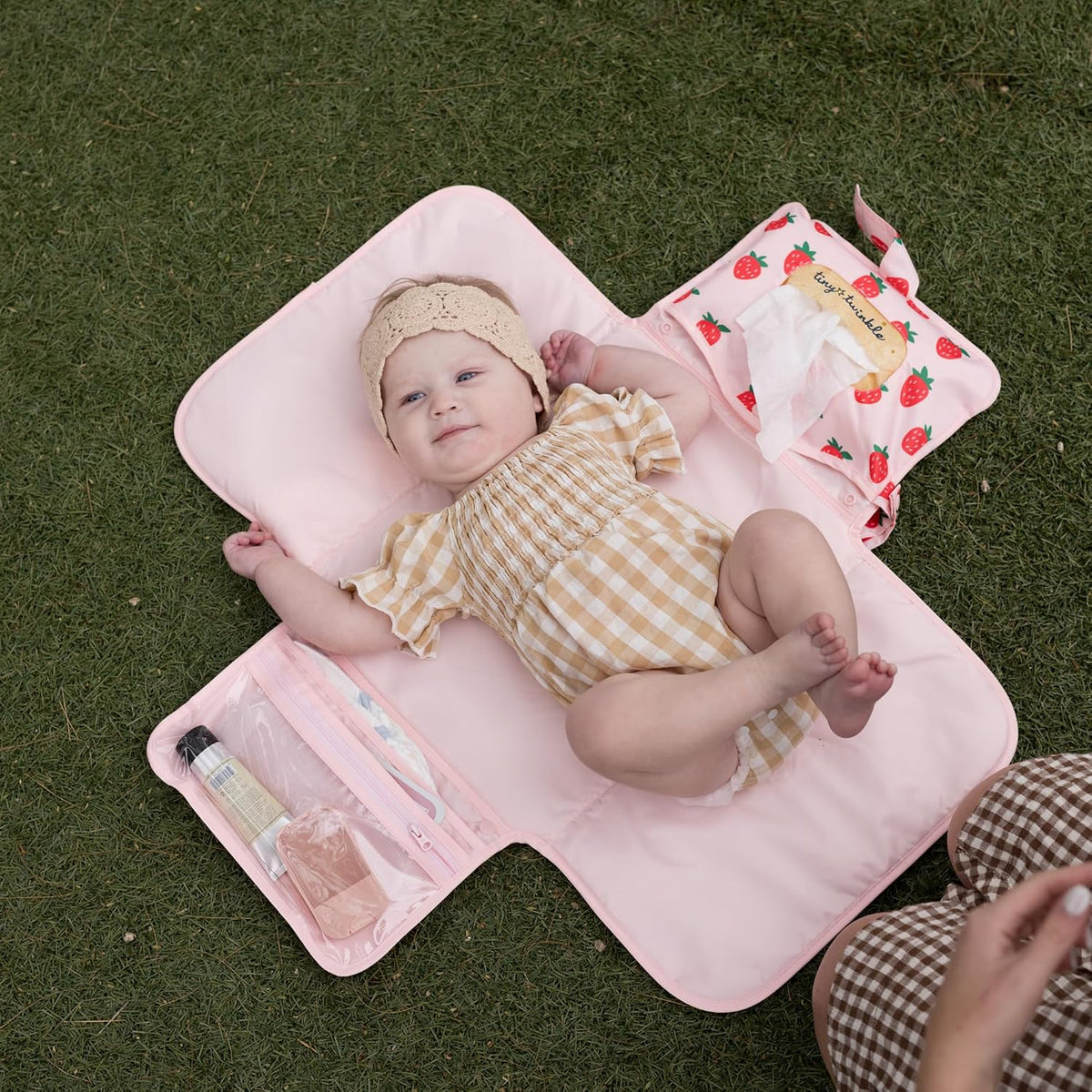 Portable Diaper Changing Pad | Waterproof, Wipeable & Compact Baby Changing Pad for Travel | Smart Wipes Pocket & Organized Storage| Newborn Shower Gift (Raspberry Gingham)