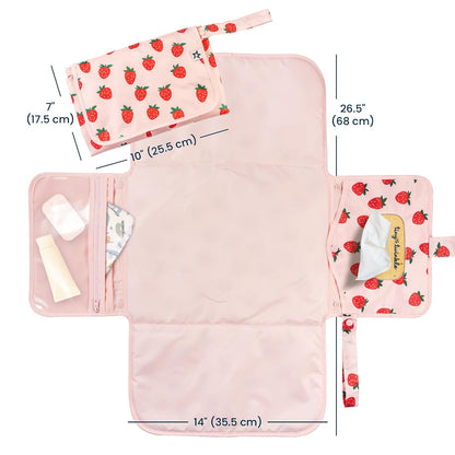 Portable Diaper Changing Pad | Waterproof, Wipeable & Compact Baby Changing Pad for Travel | Smart Wipes Pocket & Organized Storage| Newborn Shower Gift (Raspberry Gingham)