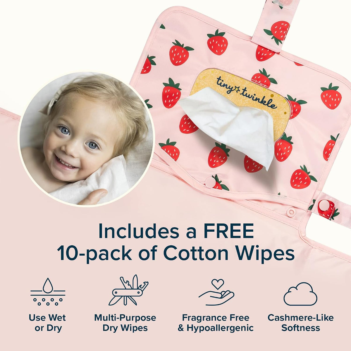 Portable Diaper Changing Pad | Waterproof, Wipeable & Compact Baby Changing Pad for Travel | Smart Wipes Pocket & Organized Storage| Newborn Shower Gift (Raspberry Gingham)