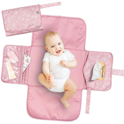 Portable Diaper Changing Pad | Waterproof, Wipeable & Compact Baby Changing Pad for Travel | Smart Wipes Pocket & Organized Storage| Newborn Shower Gift (Raspberry Gingham)