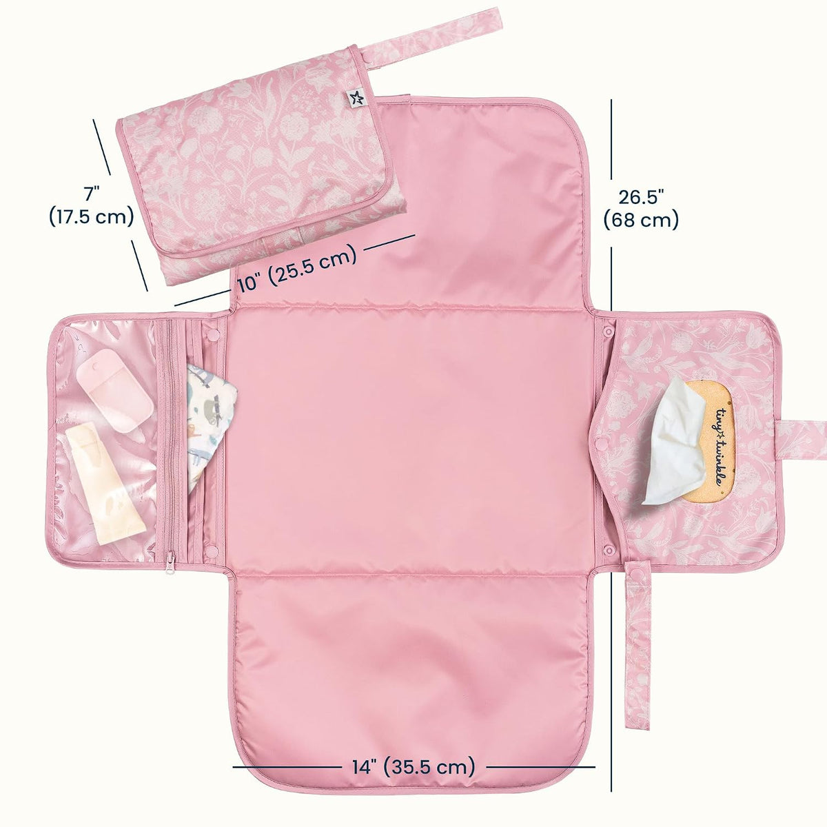Portable Diaper Changing Pad | Waterproof, Wipeable & Compact Baby Changing Pad for Travel | Smart Wipes Pocket & Organized Storage| Newborn Shower Gift (Raspberry Gingham)