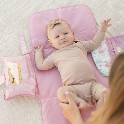 Portable Diaper Changing Pad | Waterproof, Wipeable & Compact Baby Changing Pad for Travel | Smart Wipes Pocket & Organized Storage| Newborn Shower Gift (Raspberry Gingham)