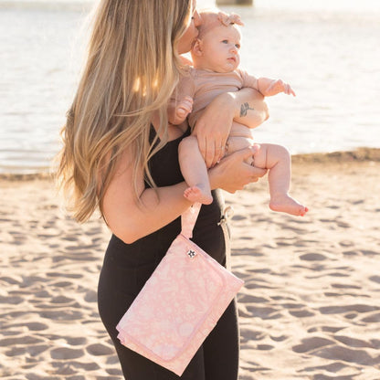 Portable Diaper Changing Pad | Waterproof, Wipeable & Compact Baby Changing Pad for Travel | Smart Wipes Pocket & Organized Storage| Newborn Shower Gift (Raspberry Gingham)
