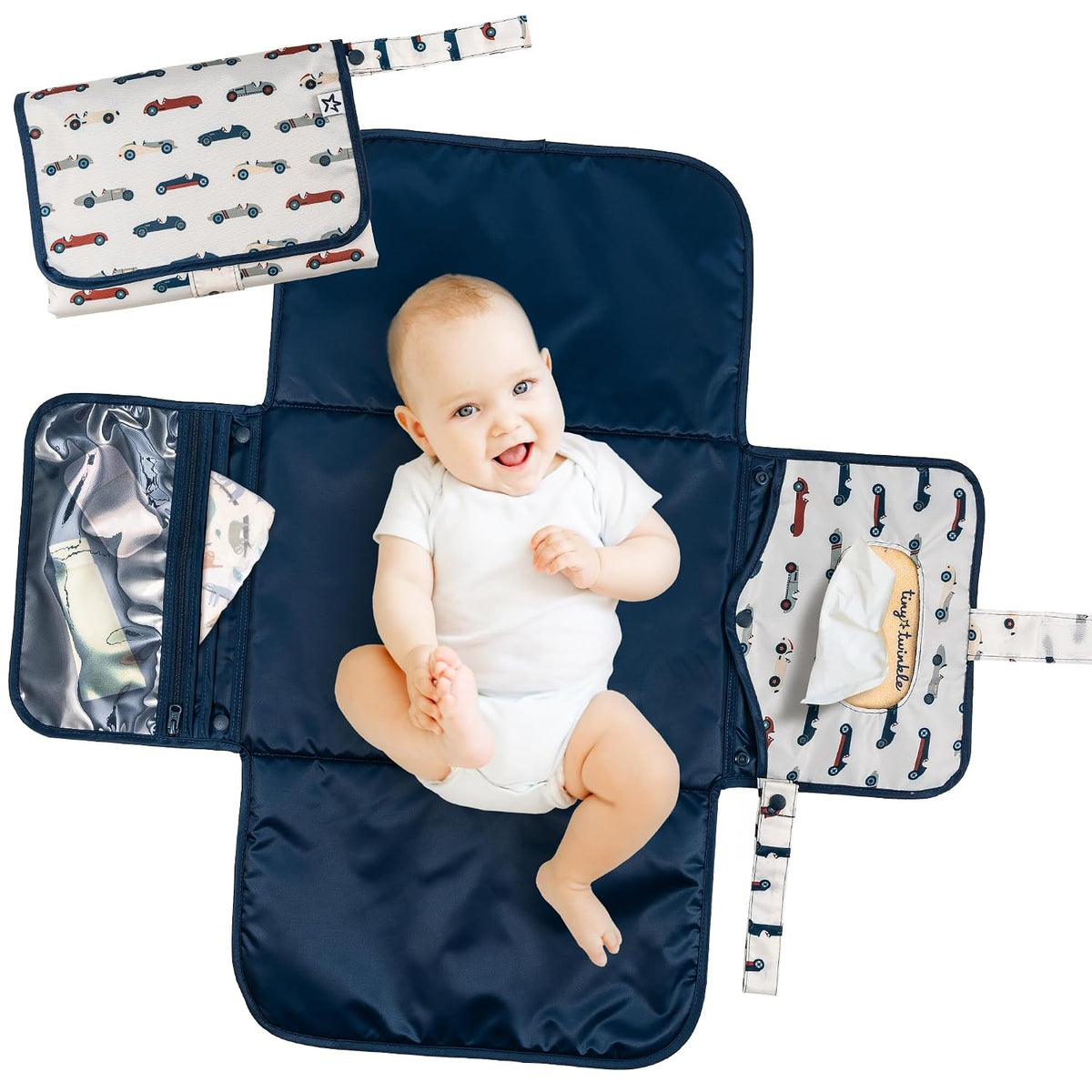 Portable Diaper Changing Pad | Waterproof, Wipeable & Compact Baby Changing Pad for Travel | Smart Wipes Pocket & Organized Storage| Newborn Shower Gift (Raspberry Gingham)
