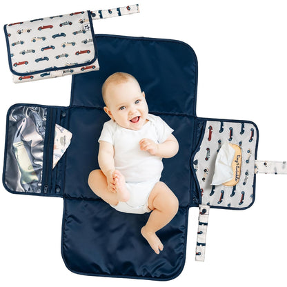 Portable Diaper Changing Pad | Waterproof, Wipeable & Compact Baby Changing Pad for Travel | Smart Wipes Pocket & Organized Storage| Newborn Shower Gift (Raspberry Gingham)