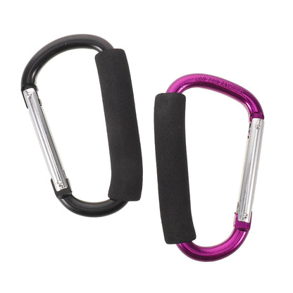 2pcs Heavy Duty Stroller Hooks 5.24 Inch Large Aluminum Alloy Carabiner Clip with Comfortable Sponge Handle, Multipurpose Bag Hooks for Shopping Cart, Wheelchair, Walker, and Pet