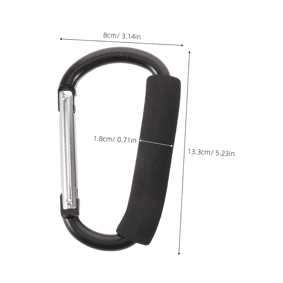 2pcs Heavy Duty Stroller Hooks 5.24 Inch Large Aluminum Alloy Carabiner Clip with Comfortable Sponge Handle, Multipurpose Bag Hooks for Shopping Cart, Wheelchair, Walker, and Pet