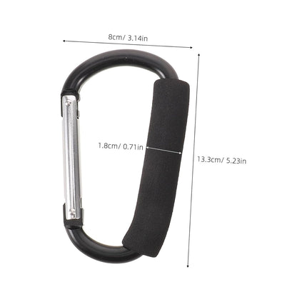 2pcs Heavy Duty Stroller Hooks 5.24 Inch Large Aluminum Alloy Carabiner Clip with Comfortable Sponge Handle, Multipurpose Bag Hooks for Shopping Cart, Wheelchair, Walker, and Pet
