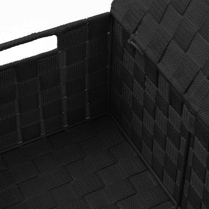 Storage Basket with Lid, 3-Piece Woven Set for Shelves (Black)
