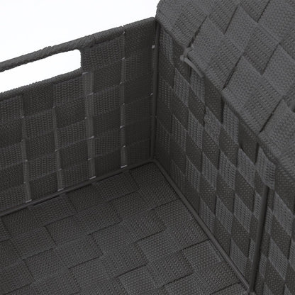 Storage Basket with Lid, 3-Piece Woven Set for Shelves (Black)