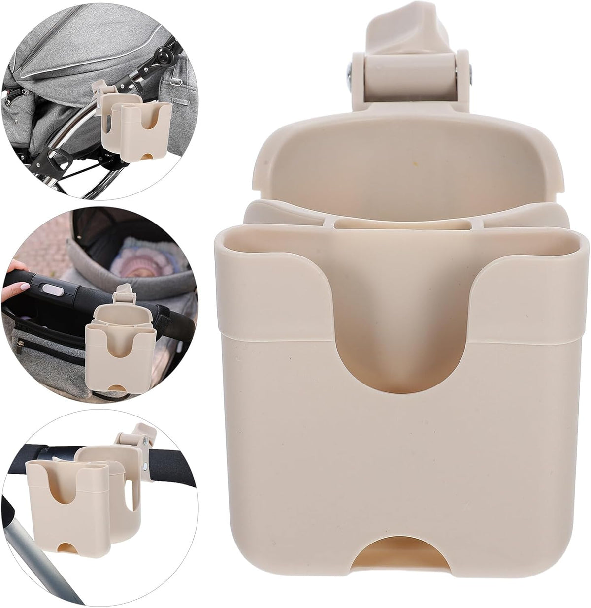 Removable Water Cup Holder with Phone Organizer Rack for Strollers Bikes Scooters Kayaks Installation Locking Secure Grip for Bottles Sippy Cups and Snacks Storage