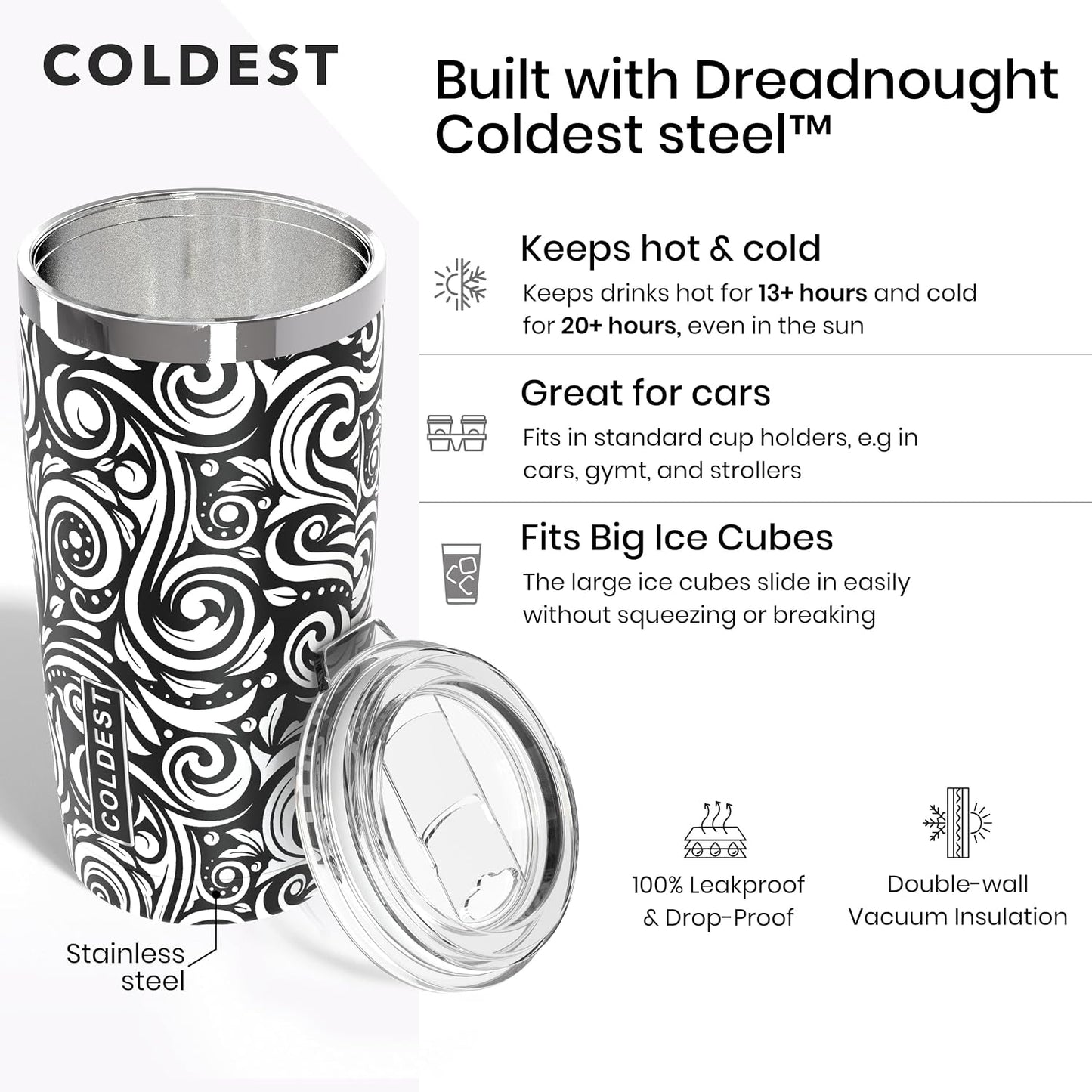 Coffee Tumbler Cups - 100% Spill Proof Tumbler - Stainless Steel Double Insulated - Leakproof Tumblers for Women & Men - Cup Holder Friendly and Easy to Clean (The Persian, 20 oz)