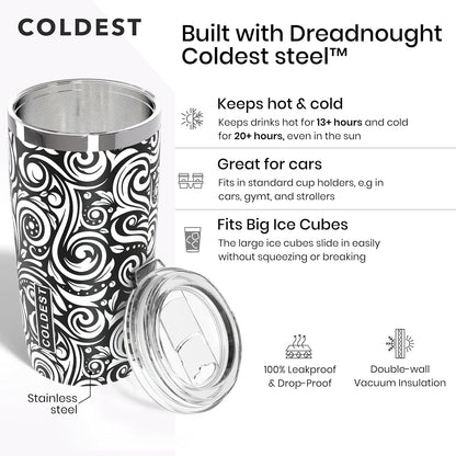 Coffee Tumbler Cups - 100% Spill Proof Tumbler - Stainless Steel Double Insulated - Leakproof Tumblers for Women & Men - Cup Holder Friendly and Easy to Clean (The Persian, 20 oz)