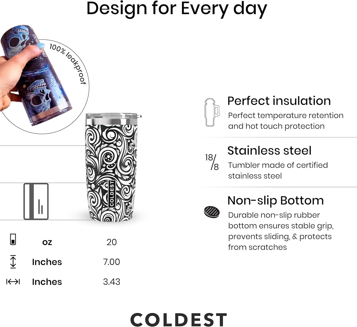 Coffee Tumbler Cups - 100% Spill Proof Tumbler - Stainless Steel Double Insulated - Leakproof Tumblers for Women & Men - Cup Holder Friendly and Easy to Clean (The Persian, 20 oz)