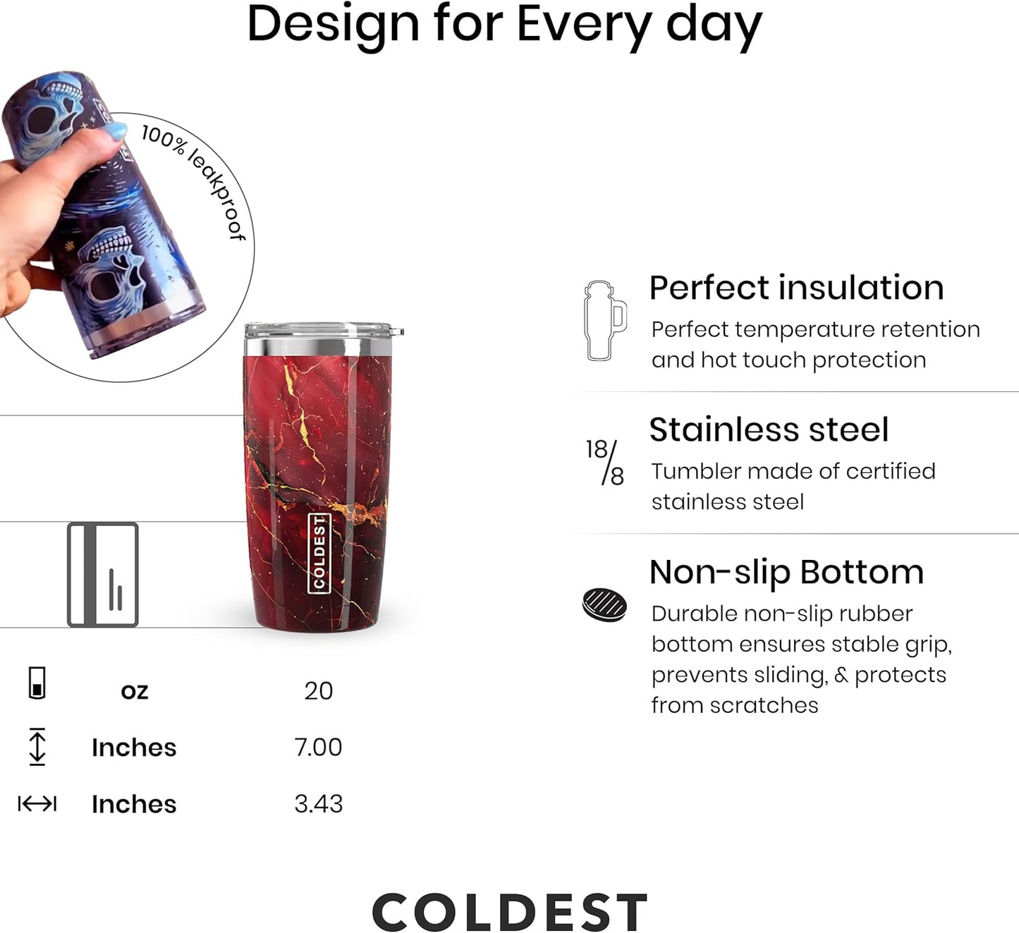 Coffee Tumbler Cups - 100% Spill Proof Tumbler - Stainless Steel Double Insulated - Leakproof Tumblers for Women & Men - Cup Holder Friendly and Easy to Clean (The Persian, 20 oz)