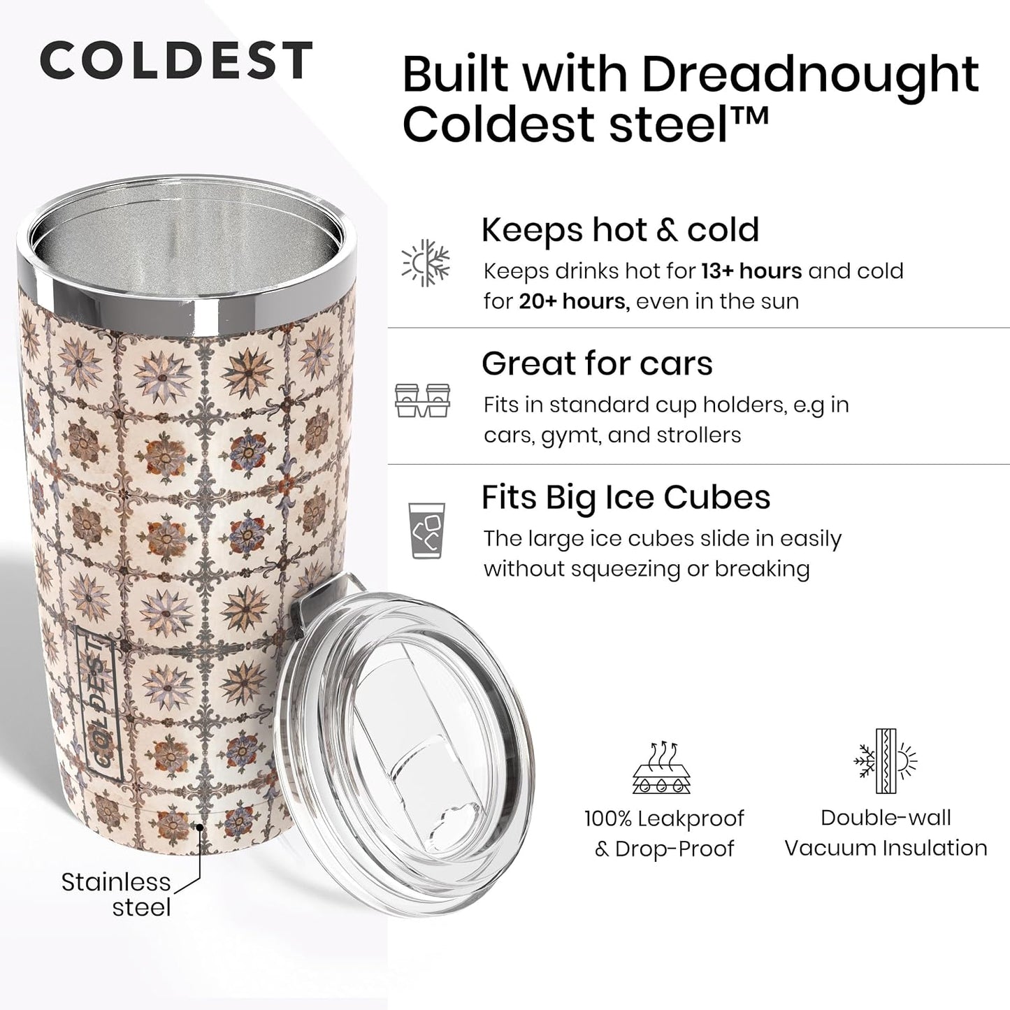 Coffee Tumbler Cups - 100% Spill Proof Tumbler - Stainless Steel Double Insulated - Leakproof Tumblers for Women & Men - Cup Holder Friendly and Easy to Clean (The Persian, 20 oz)