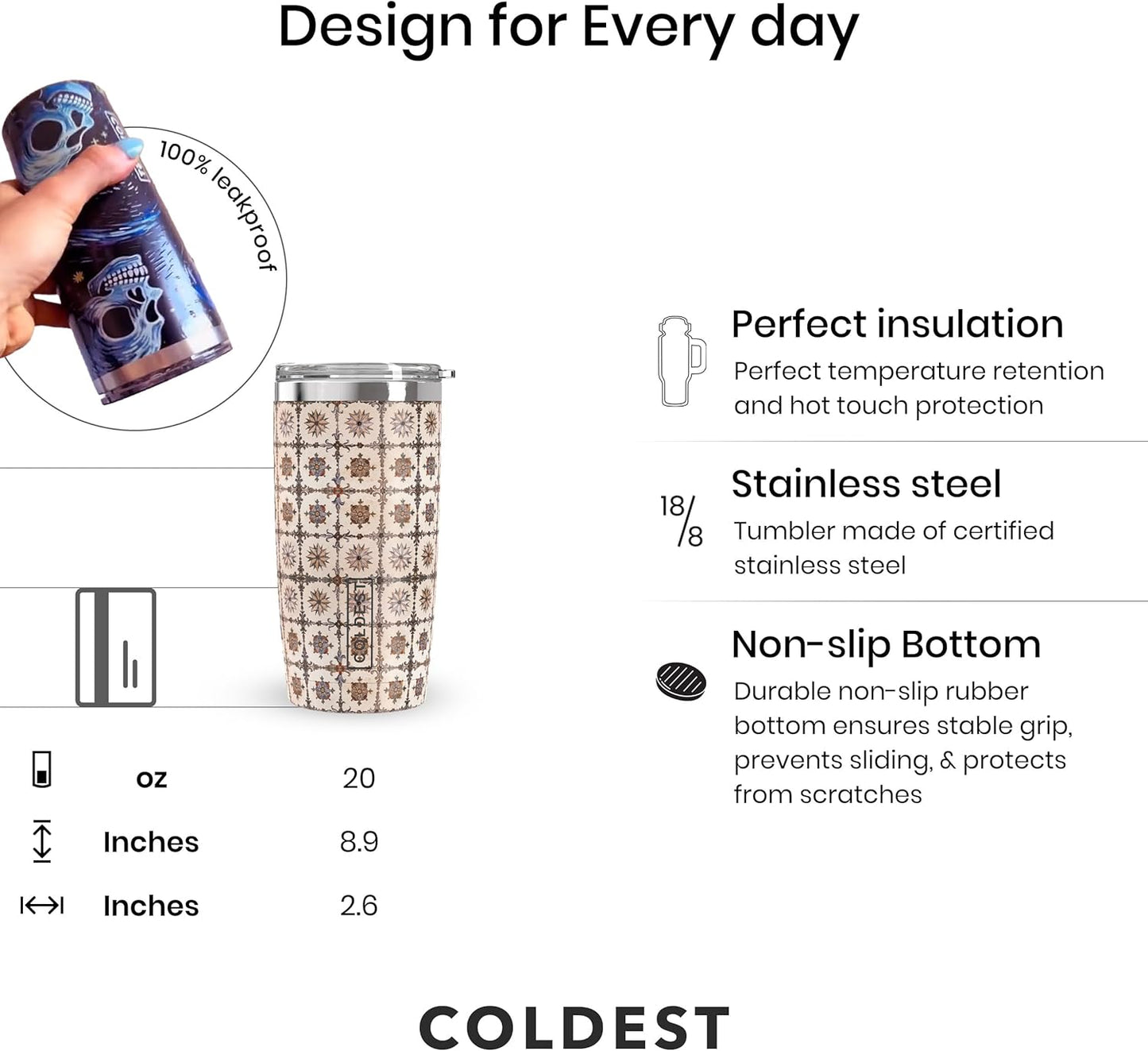 Coffee Tumbler Cups - 100% Spill Proof Tumbler - Stainless Steel Double Insulated - Leakproof Tumblers for Women & Men - Cup Holder Friendly and Easy to Clean (The Persian, 20 oz)