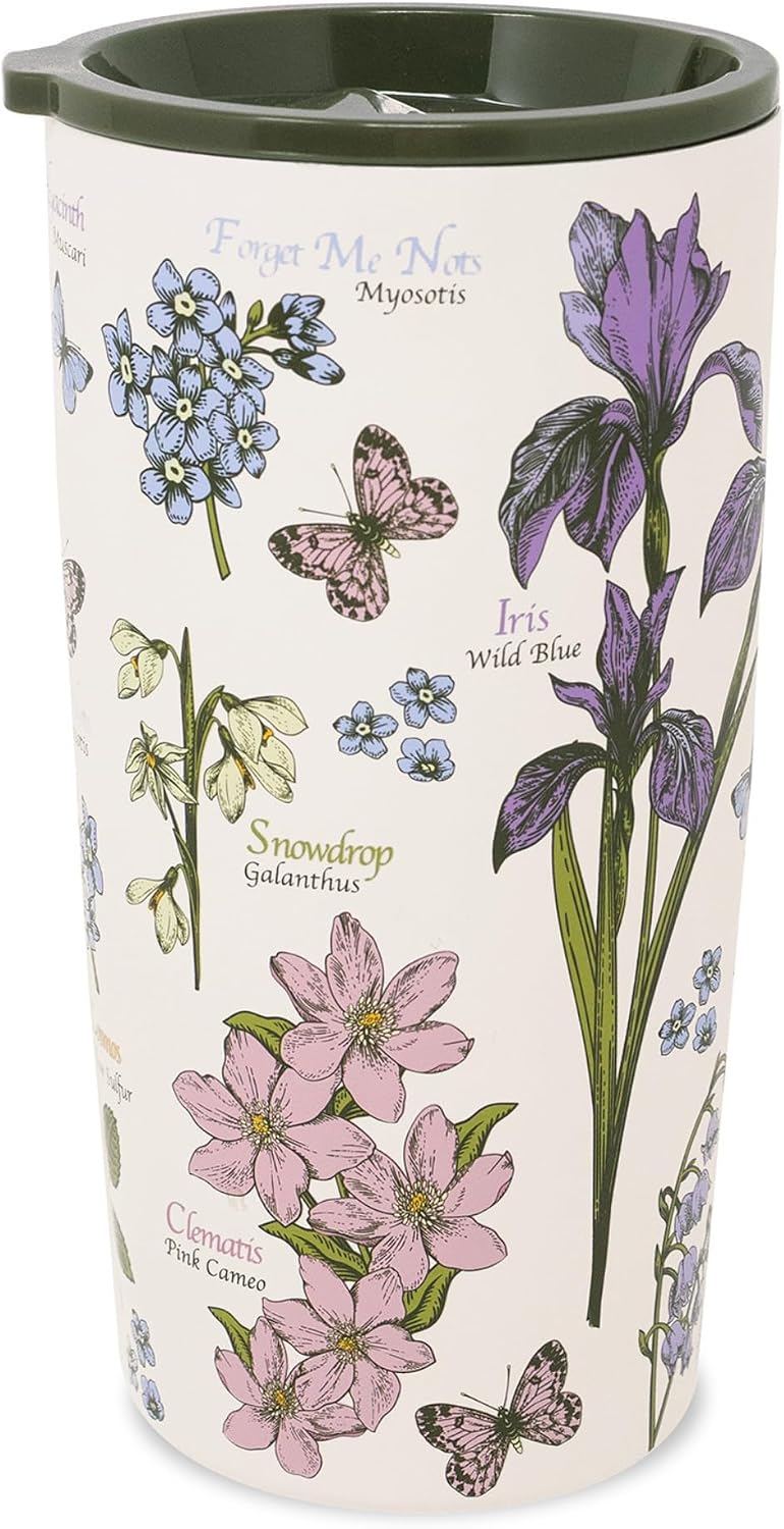 STEEL MILL AND CO. 20 oz Stainless Steel Tumbler, Insulated Wildflower Field Guide Design Travel Mug with Acrylic Slider Lid, Double Wall Coffee Cup for Hot & Cold Drinks (Wildflowers) | Insulated Floral Field Guide Design Travel Mug with Acrylic Slider