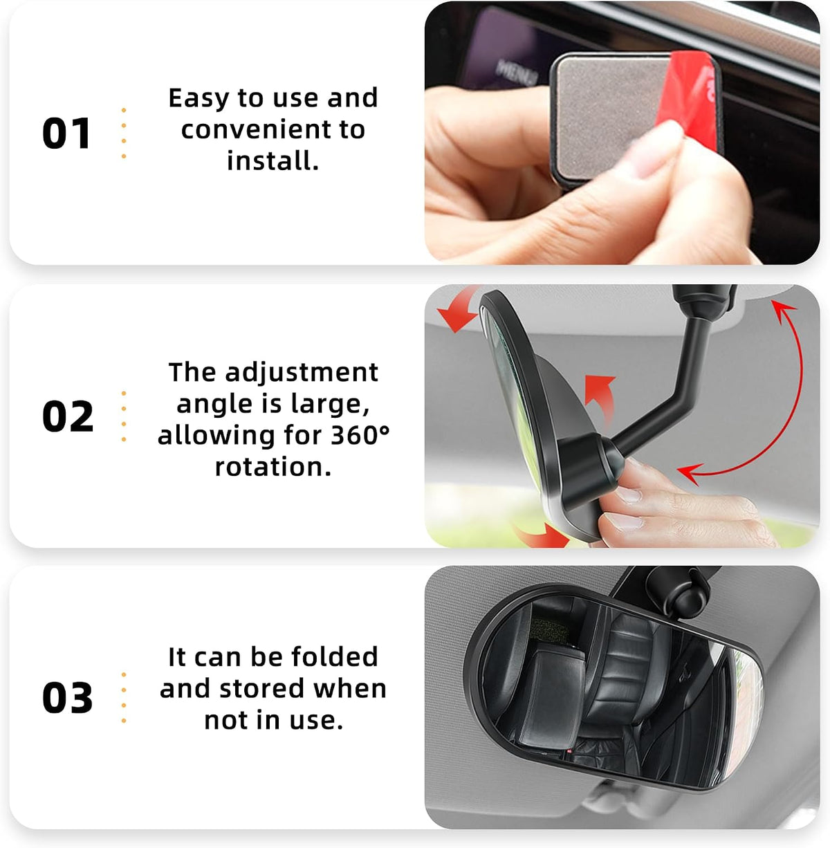 Car Mirror for Baby,360° Adjustable HD Rear View Mirrors Provides a Wide Field of Vision & Observation of the Rear Seat, Auto Convex Mirrors Baby Mirror for Car, Universal Fit (Clip)