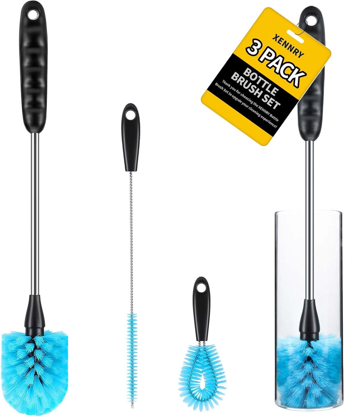 Bottle Brush Cleaner Kit, Water Bottle Washer & Cup Scrubber Brush Set