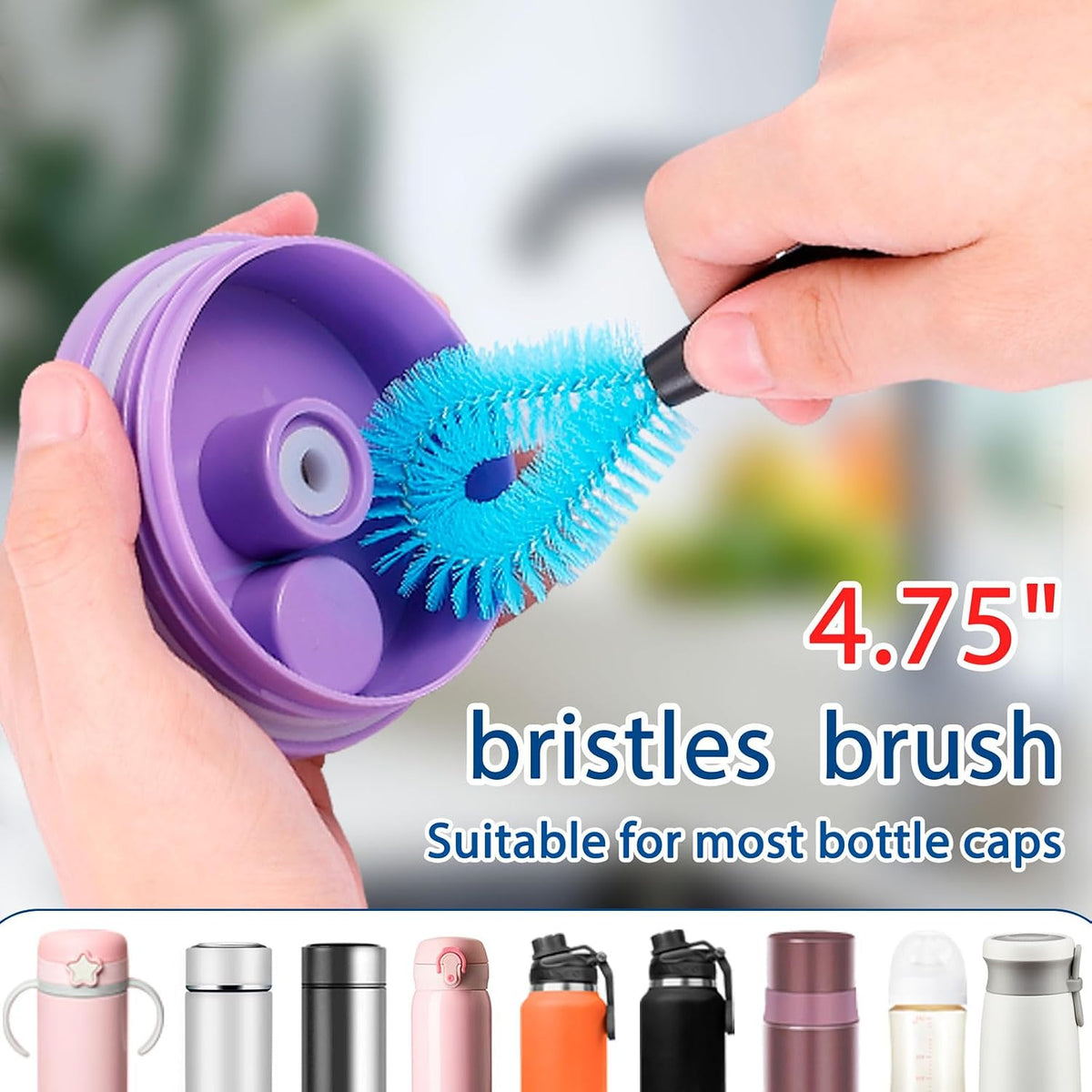 Bottle Brush Cleaner Kit, Water Bottle Washer & Cup Scrubber Brush Set