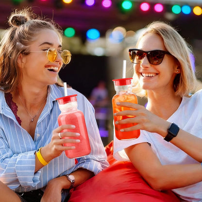 16oz Glass Water Bottle with Straw, Glass Tumbler Capacity Mark Juice Bottles Iced Coffee Cups Leak Proof BPA Free Glass for Car Cup Holder, Office, Travel [2 Pack]