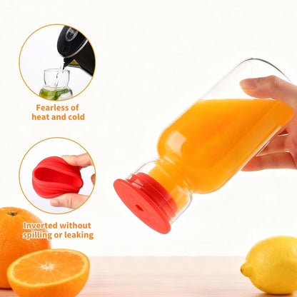 16oz Glass Water Bottle with Straw, Glass Tumbler Capacity Mark Juice Bottles Iced Coffee Cups Leak Proof BPA Free Glass for Car Cup Holder, Office, Travel [2 Pack]