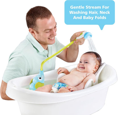 Baby Bath Shower Head - Elephant Water Pump and Trunk Spout Sprayer - One Handed Flow Control for Newborn Babies in Tub Or Sink (Turquoise)