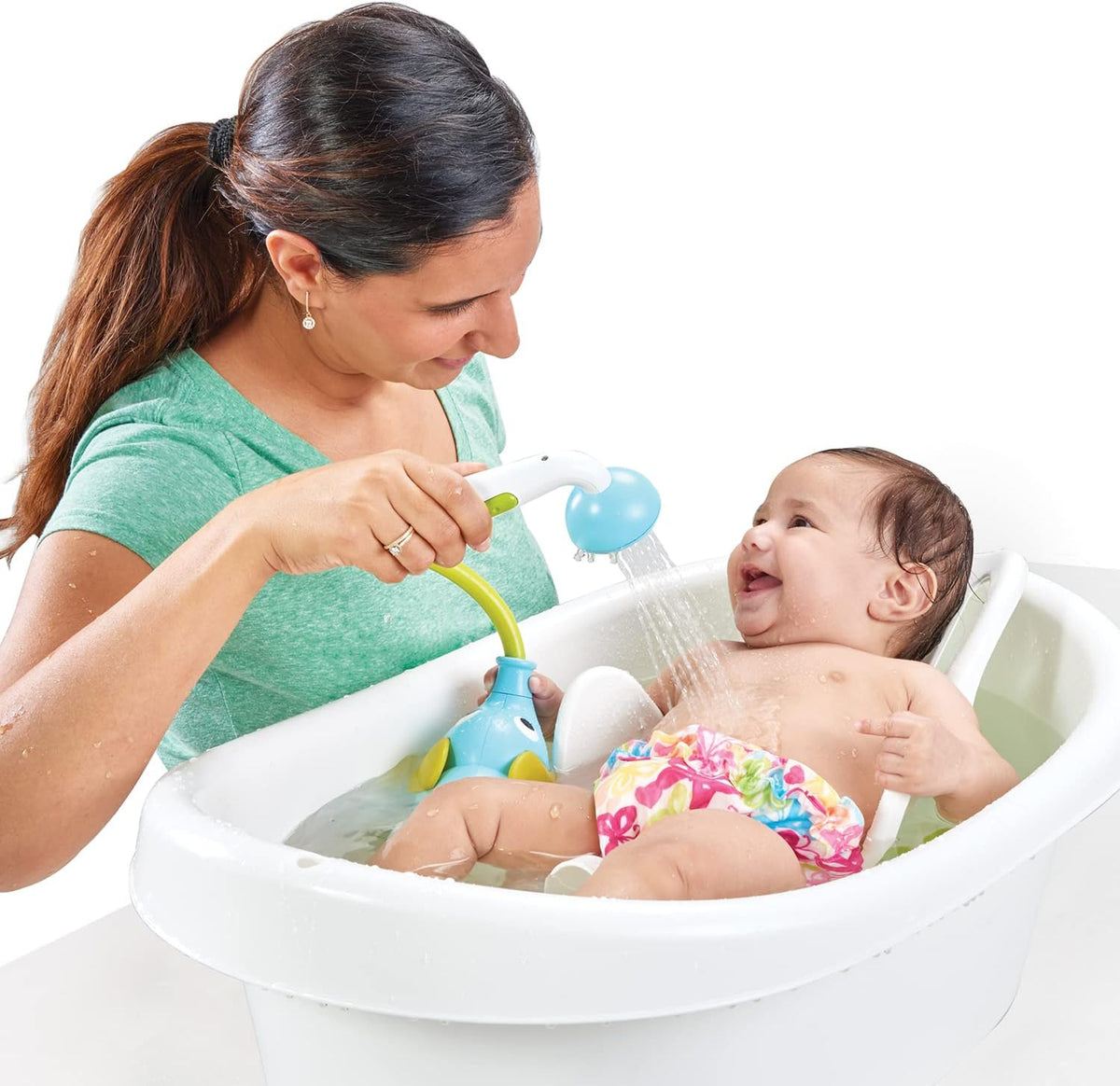 Baby Bath Shower Head - Elephant Water Pump and Trunk Spout Sprayer - One Handed Flow Control for Newborn Babies in Tub Or Sink (Turquoise)