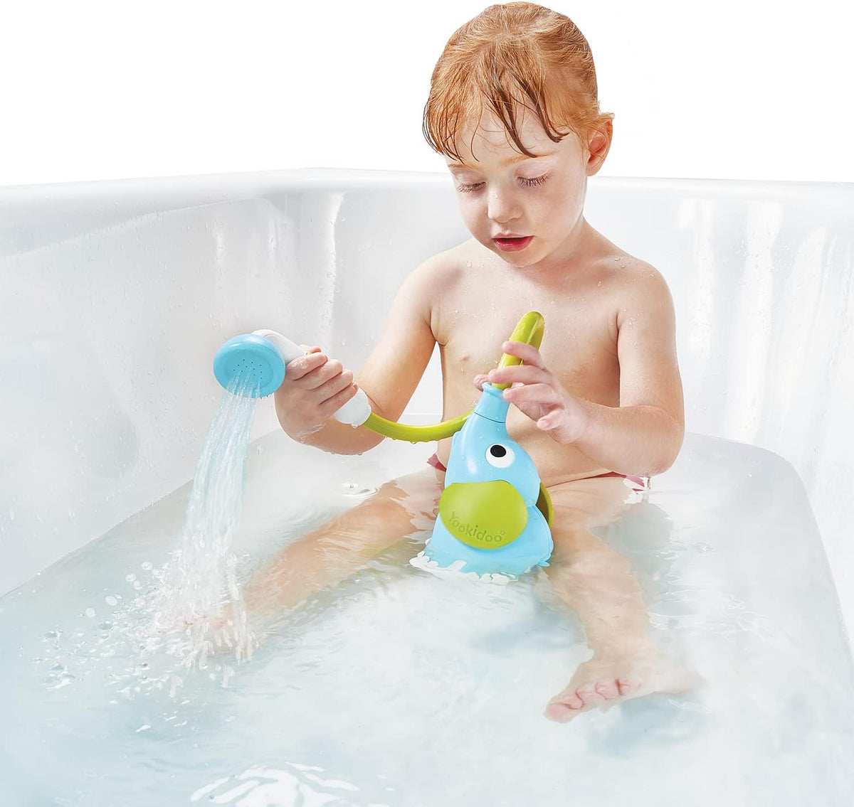 Baby Bath Shower Head - Elephant Water Pump and Trunk Spout Sprayer - One Handed Flow Control for Newborn Babies in Tub Or Sink (Turquoise)