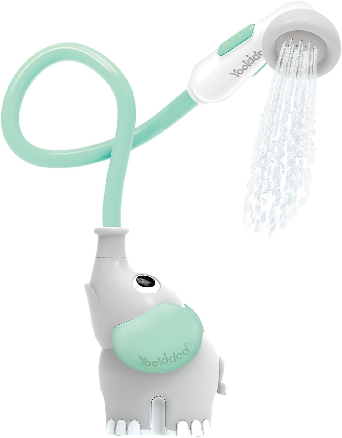 Baby Bath Shower Head - Elephant Water Pump and Trunk Spout Sprayer - One Handed Flow Control for Newborn Babies in Tub Or Sink (Turquoise)