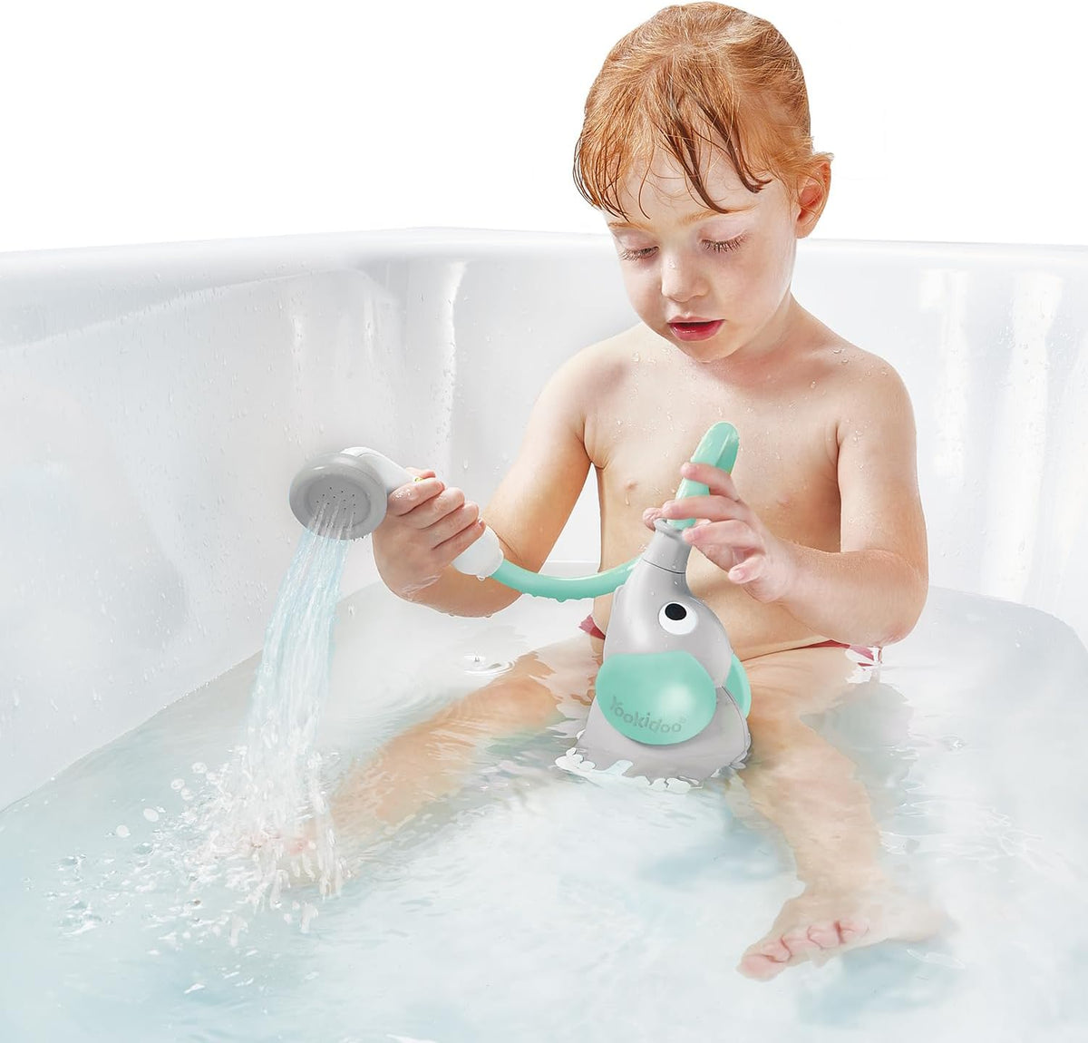 Baby Bath Shower Head - Elephant Water Pump and Trunk Spout Sprayer - One Handed Flow Control for Newborn Babies in Tub Or Sink (Turquoise)