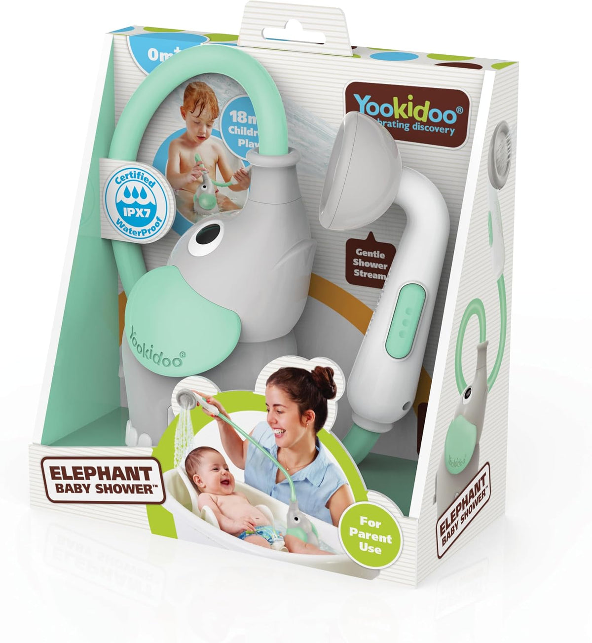 Baby Bath Shower Head - Elephant Water Pump and Trunk Spout Sprayer - One Handed Flow Control for Newborn Babies in Tub Or Sink (Turquoise)