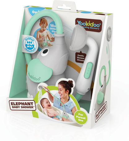Baby Bath Shower Head - Elephant Water Pump and Trunk Spout Sprayer - One Handed Flow Control for Newborn Babies in Tub Or Sink (Turquoise)