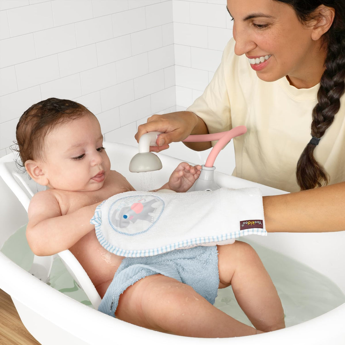 Baby Bath Shower Head - Elephant Water Pump and Trunk Spout Sprayer - One Handed Flow Control for Newborn Babies in Tub Or Sink (Turquoise)