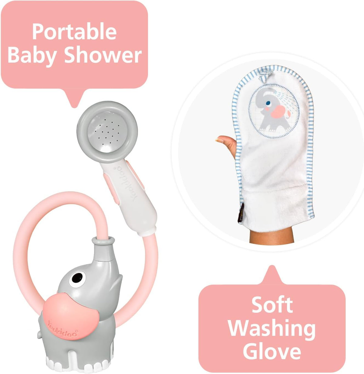 Baby Bath Shower Head - Elephant Water Pump and Trunk Spout Sprayer - One Handed Flow Control for Newborn Babies in Tub Or Sink (Turquoise)
