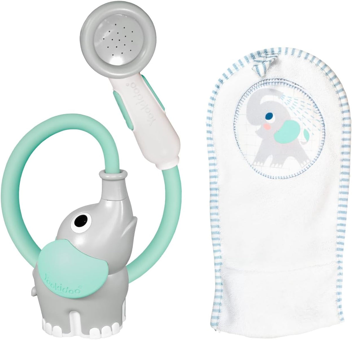 Baby Bath Shower Head - Elephant Water Pump and Trunk Spout Sprayer - One Handed Flow Control for Newborn Babies in Tub Or Sink (Turquoise)