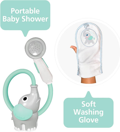 Baby Bath Shower Head - Elephant Water Pump and Trunk Spout Sprayer - One Handed Flow Control for Newborn Babies in Tub Or Sink (Turquoise)