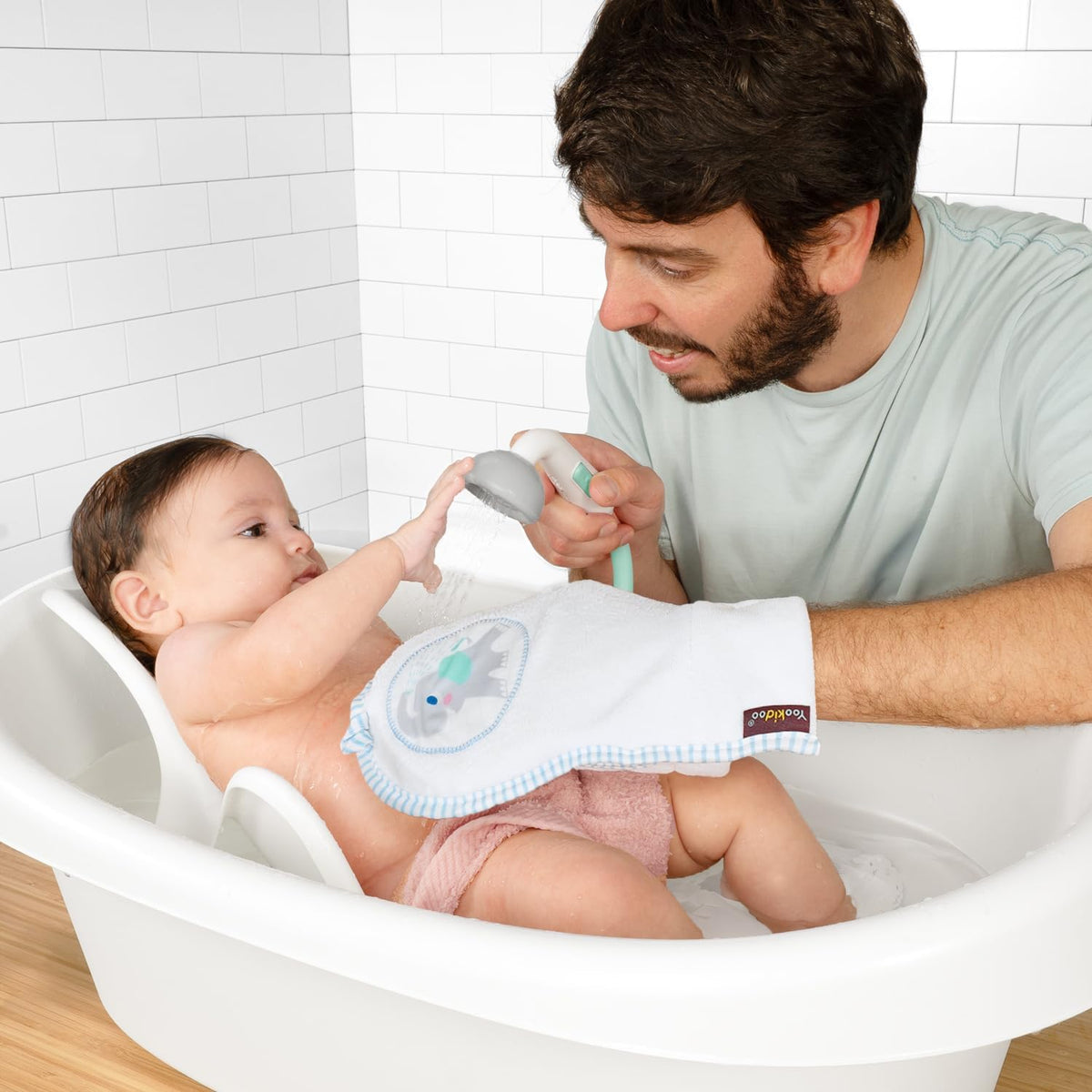 Baby Bath Shower Head - Elephant Water Pump and Trunk Spout Sprayer - One Handed Flow Control for Newborn Babies in Tub Or Sink (Turquoise)