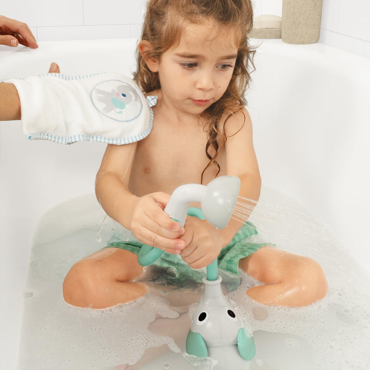 Baby Bath Shower Head - Elephant Water Pump and Trunk Spout Sprayer - One Handed Flow Control for Newborn Babies in Tub Or Sink (Turquoise)