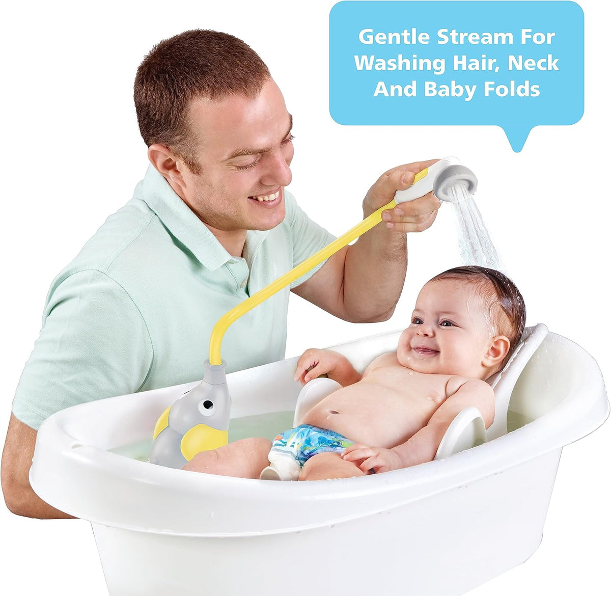 Baby Bath Shower Head - Elephant Water Pump and Trunk Spout Sprayer - One Handed Flow Control for Newborn Babies in Tub Or Sink (Turquoise)