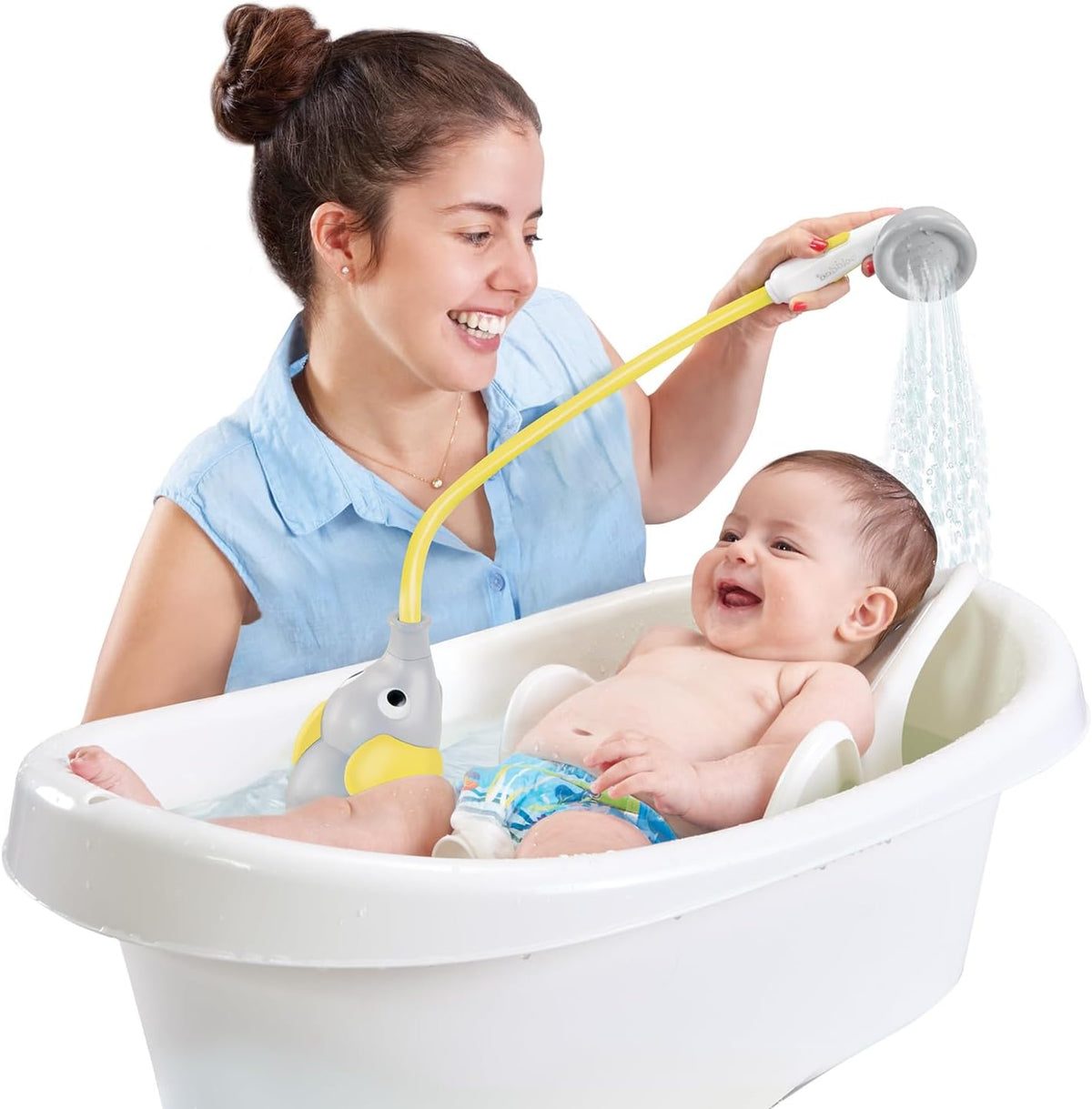 Baby Bath Shower Head - Elephant Water Pump and Trunk Spout Sprayer - One Handed Flow Control for Newborn Babies in Tub Or Sink (Turquoise)