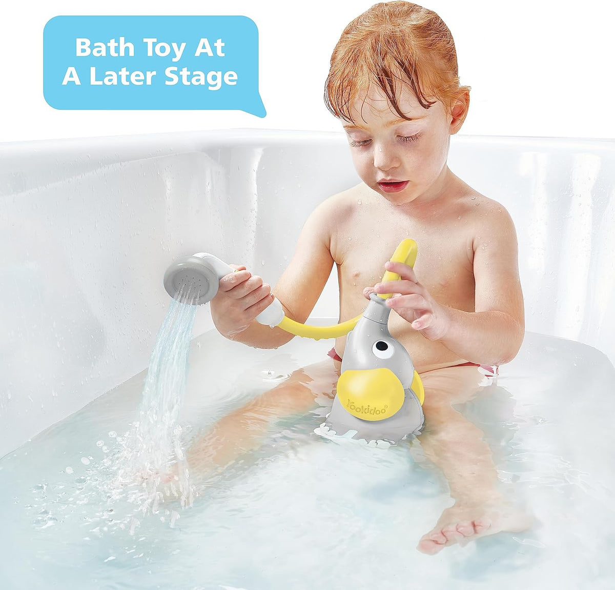 Baby Bath Shower Head - Elephant Water Pump and Trunk Spout Sprayer - One Handed Flow Control for Newborn Babies in Tub Or Sink (Turquoise)