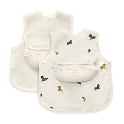 Baby Bibs for Eating,Baby Smock bib with Silicone Catcher, Waterproof Baby Bib Shirt, Baby Feeding Bib for boys & girls, Easy Clean, 6-24M(Beige Love)