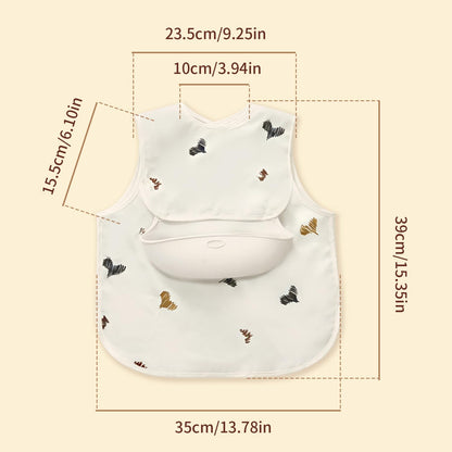Baby Bibs for Eating,Baby Smock bib with Silicone Catcher, Waterproof Baby Bib Shirt, Baby Feeding Bib for boys & girls, Easy Clean, 6-24M(Beige Love)