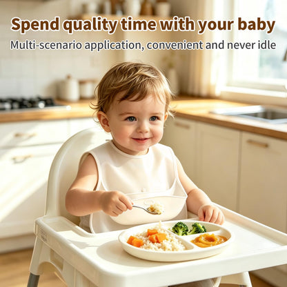Baby Bibs for Eating,Baby Smock bib with Silicone Catcher, Waterproof Baby Bib Shirt, Baby Feeding Bib for boys & girls, Easy Clean, 6-24M(Beige Love)