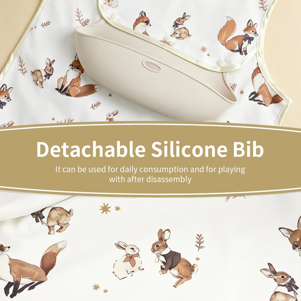 Baby Bibs for Eating,Baby Smock bib with Silicone Catcher, Waterproof Baby Bib Shirt, Baby Feeding Bib for boys & girls, Easy Clean, 6-24M(Beige Love)